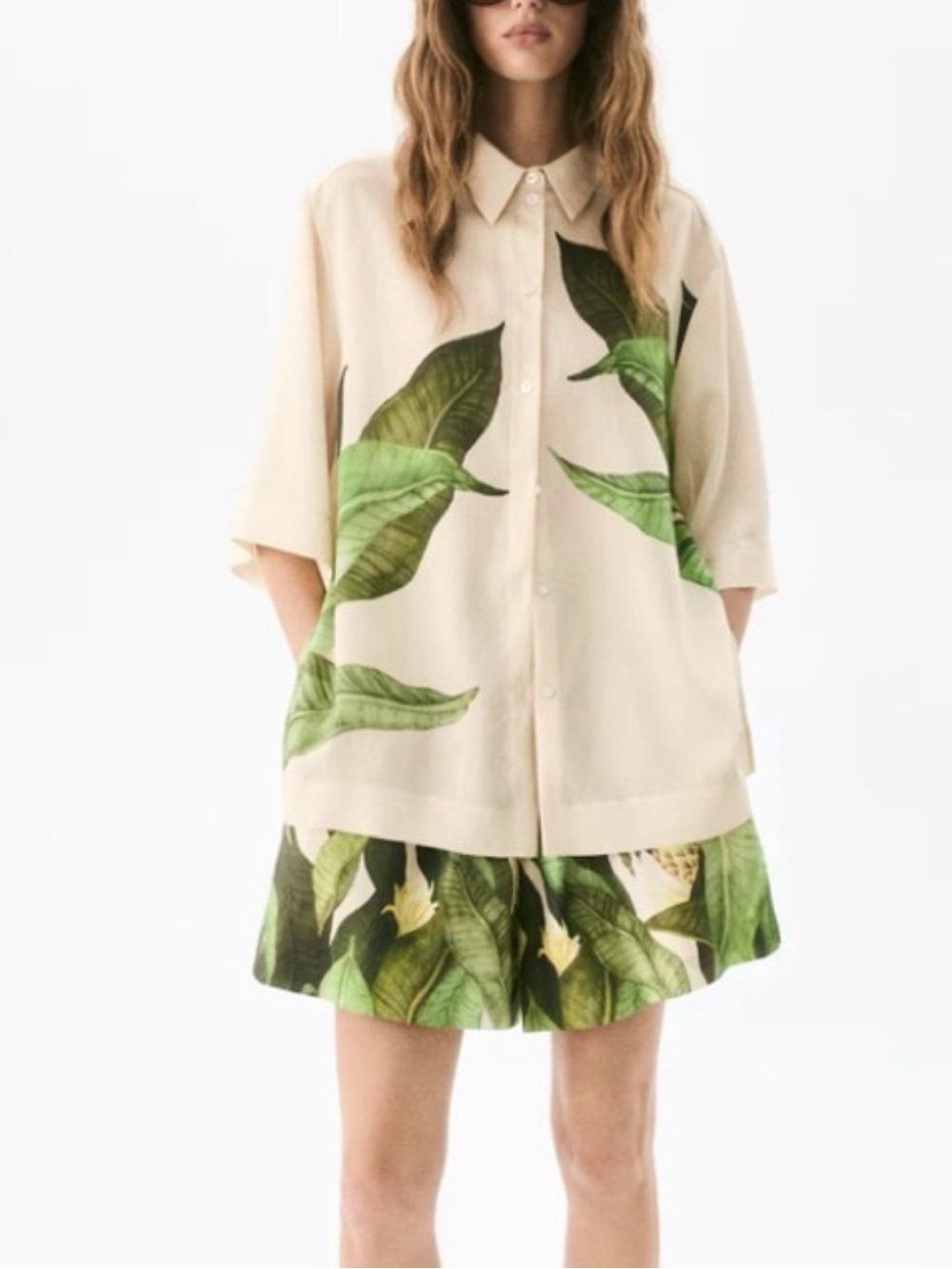 H&M Edition PRINTED SHIRT Pale Cream Button-Up Blouse